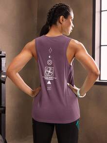 Powerista 圆领无袖简约印花运动 T 恤，休闲日常穿着 - 淺灰紫 - 查看 3