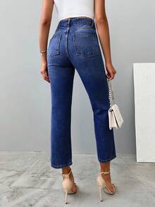 EURMUSE Blugi casual cu picioare drepte de culoare uni - Dusty Blue - Vizualizare 2