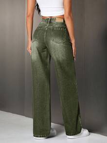 SHEIN Tall Fashionable Straight Loose Fit Jeans With Belt Loops, Tall Women - Green - View 5