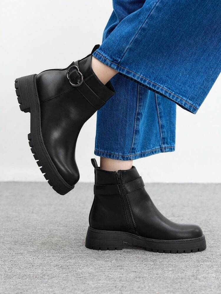 CUCCOO BIZCHIC Women's Casual Black Thick Sole Mid-Calf Boots For Christmas