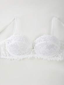 DesireSculpt 两件套女士蕾丝性感内衣套装，含钢圈文胸和内裤，白色 - 白色 - 查看 4