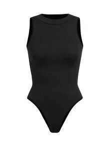 SHAPORA Bodyduit de control de abdomen de punto acanalado negro para mujer - Negro - Ver 3