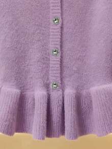 Franclia Áo len cổ cao hở vai, viền bèo nhún thường ngày cho nữ, Thu/Đông - Màu tím - Xem 4