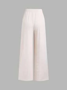 Sweetra 女士不对称灰色上衣和阔腿裤两件套，春夏款 - 杏色 - 查看 7