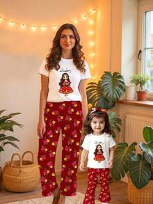 SHEIN LUNE 女士斋月家庭套装：短袖上衣和及踝长裤