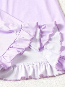 两件套女童短袖长袖连衣裙，紫色和白色，甜美宽松长裙，天鹅卡通可爱图案，柔软面料，公主风，舒适家居服，夏季 - 粉色 - 查看 7