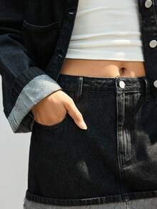 Maija 女士长袖单排扣口袋夹克和中长裙休闲牛仔两件套，都市通勤商务休闲装，优雅适合感恩节、圣诞节、新年派对，休闲时尚 - 黑色 - 查看 8