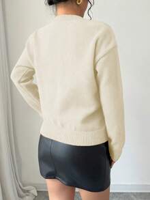 Selianne Women's Round Neck Drop Shoulder Bow Sequin Pullover Sweater - Apricot - View 2