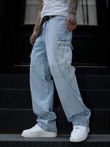 Manfinity EMRG Jeans en denim ample et décontracté avec poches pour hommes - Jean clair - Voir 6