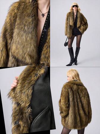 Grunge Punk Women's Fashionable Y2K Millennium Retro Faux Fur Jacket, Autumn/Winter