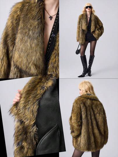 Grunge Punk Women's Fashionable Y2K Millennium Retro Faux Fur Jacket, Autumn/Winter