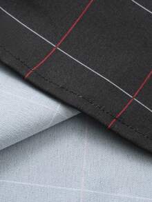 Manfinity Mode 男士加大码格子长袖单排扣休闲/商务衬衫 - 黑色 - 查看 7