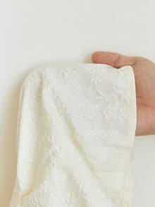 SHEIN Unity Women's Jacquard Fabric Tie-Shoulder Knotted Waist Splice Ruched Double-Layer A-Line Mini Dress - Apricot - View 8