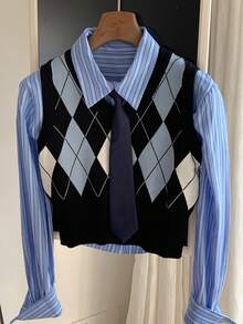 Comfortcana Argyle Pattern V Neck Sweater Vest