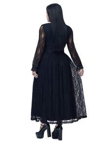 Coolane Plus Size  Spring/Summer Going Out Date Night Rave Outfit Renaissance Fair Club Outfits Party Hippie Goth Y2K Lace  Formal Evening Gown Black Midi Dress - Black - View 7