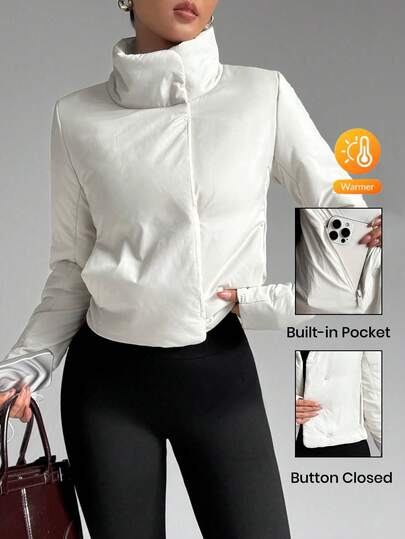 Dewbera Chaqueta corta de yoga ajustada con botones, activewear grueso para correr y deportes