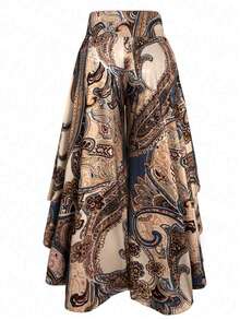EMERY ROSE Plus Size Paisley Print Asymmetric Hem Wide Leg Pants Fall Cloth For Women - Multicolor - View 4