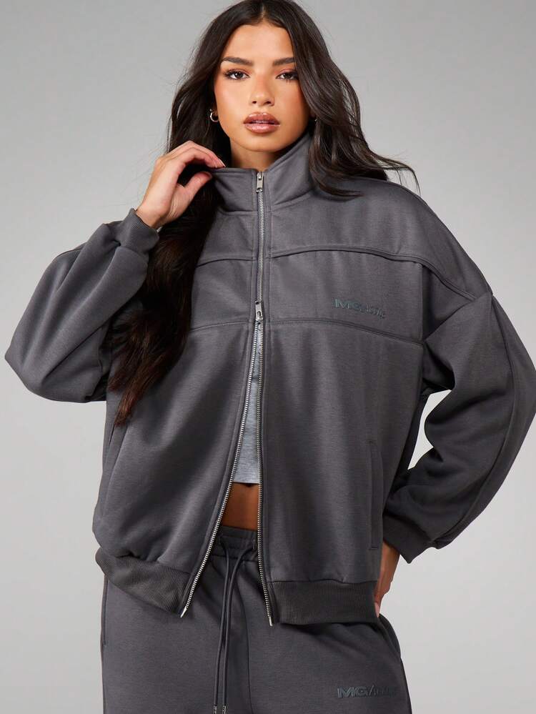 MISSGUIDED Oversized Full Zip Funnel Neck Sweatshirt With Ribbed Cuffs And Hem For Casual Fall Winter Layering