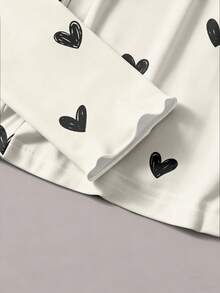 Veykashi 休闲可爱黑色爱心印花罗纹袖口和领口大码女式T恤，秋冬白色T恤，度假款 - 彩色 - 查看 8