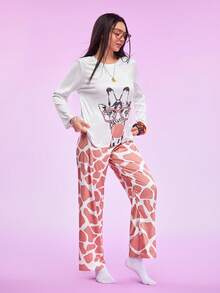 FamilyFrolics Conjunto de pijama de mujer con estampado de jirafa, ropa de invierno - Multicolor - Ver 4