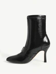 CUCCOO CHICEST Women's Casual Buckle Decor Mid-Calf Boots, Minimalist Style For Autumn/Winter For Christmas - Black - View 11