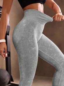 Powerista Tie Dye Tummy Control Sports Leggings Yoga Women Pants - Light Grey - View 6