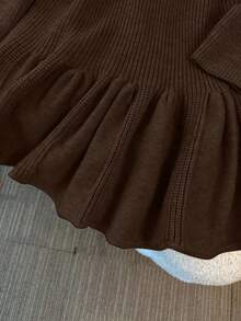 Franclia Women's French Style Waist Cinched Mermaid Hem Knit Dress,Long Sleeve Button Autumn Dress,Dark Brown Elegent Brunch Coffee Brown Dress - Coffee Brown - View 7