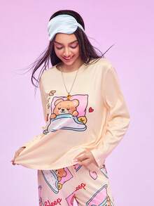 FamilyFrolics Conjunto de pijama de mujer con estampado de oso de dibujos animados, ropa de invierno - Multicolor - Ver 5