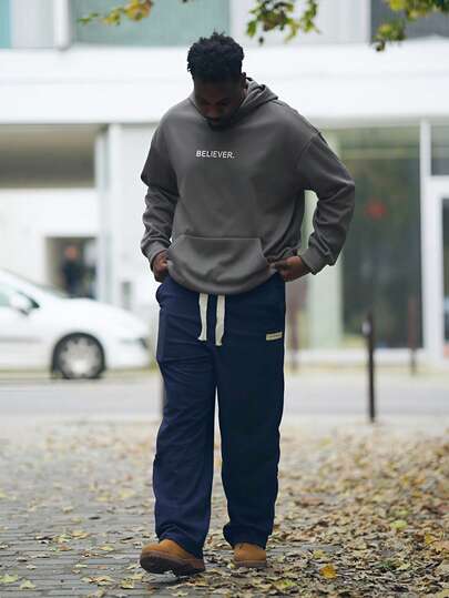 Heavens Edit 男士字母图案口袋落肩连帽衫，适合秋季