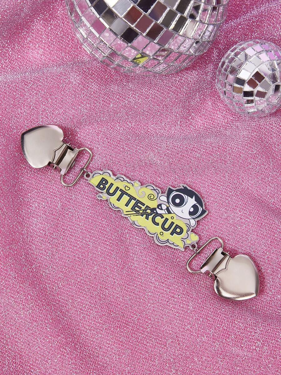 THE POWERPUFF GIRLS X SHEIN 1 st 60 mm sjalnål med tecknat bokstävermönster - Grön - Visa 1