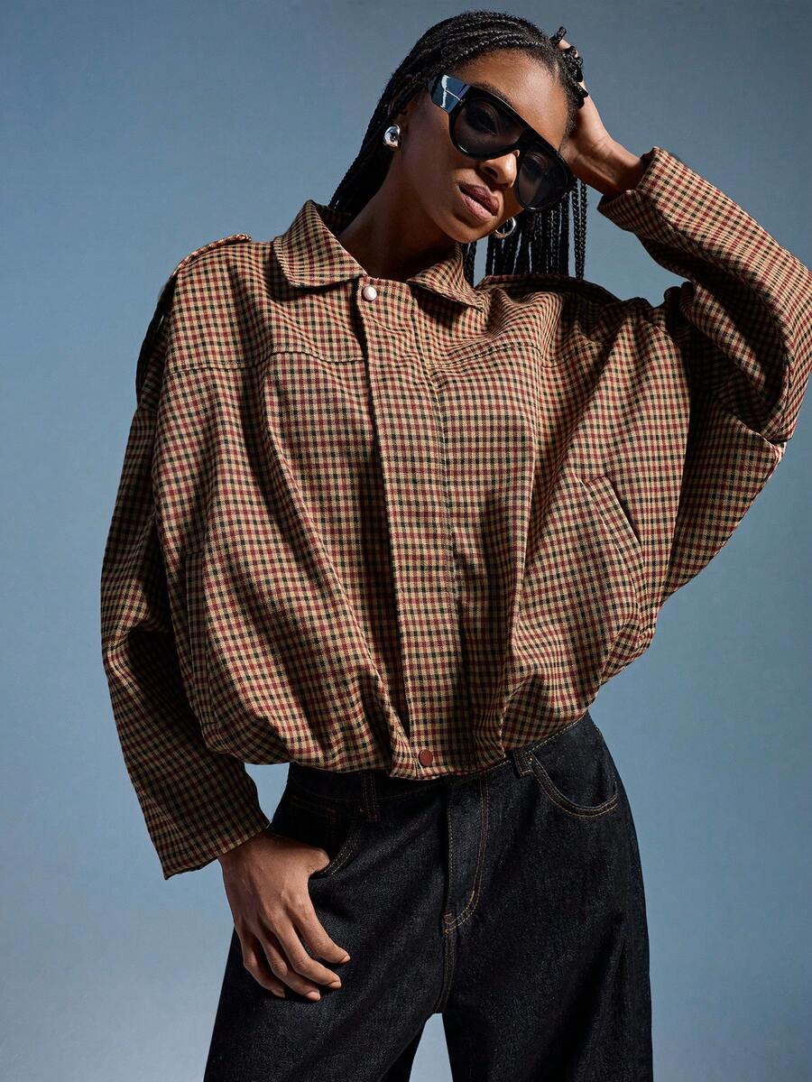 Aveloria GENKIRA Red Plaid Long Sleeve Cardigan Jacket, Vintage Chic Style, Suitable For Commuting And Weekend Outings In Spring And Autumn - Multicolor - View 1