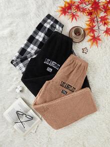 Dream Adore 3pcs/Set Women Plush Casual Pajama Pants - Camel - View 3