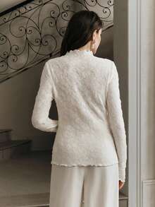 Anewsta 女士立领修身褶皱蕾丝长袖白色衬衫