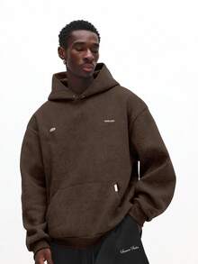 Áo hoodie SUMWON dáng ngắn, chất liệu giả da, kiểu chui đầu, có túi giữa và mũ có dây rút. - màu nâu - Xem 5