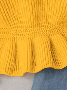 Maglia a maniche lunghe lavorata a maglia, abiti per bambini in stile coreano, maglione corto con balze alla moda e vestibilità aderente, adatto per autunno/inverno - Giallo - Visualizzare 6