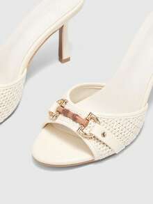 CUCCOO BIZCHIC Women's Metal Decor Fashion Daily Wear High Heel Slide Sandals For Christmas - Beige - View 6