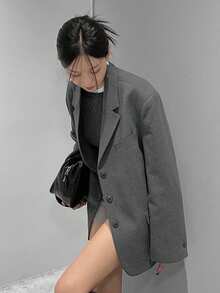 DAZY 女士立体设计翻领夹克，新款秋冬女式外套 - 深灰色 - 查看 3