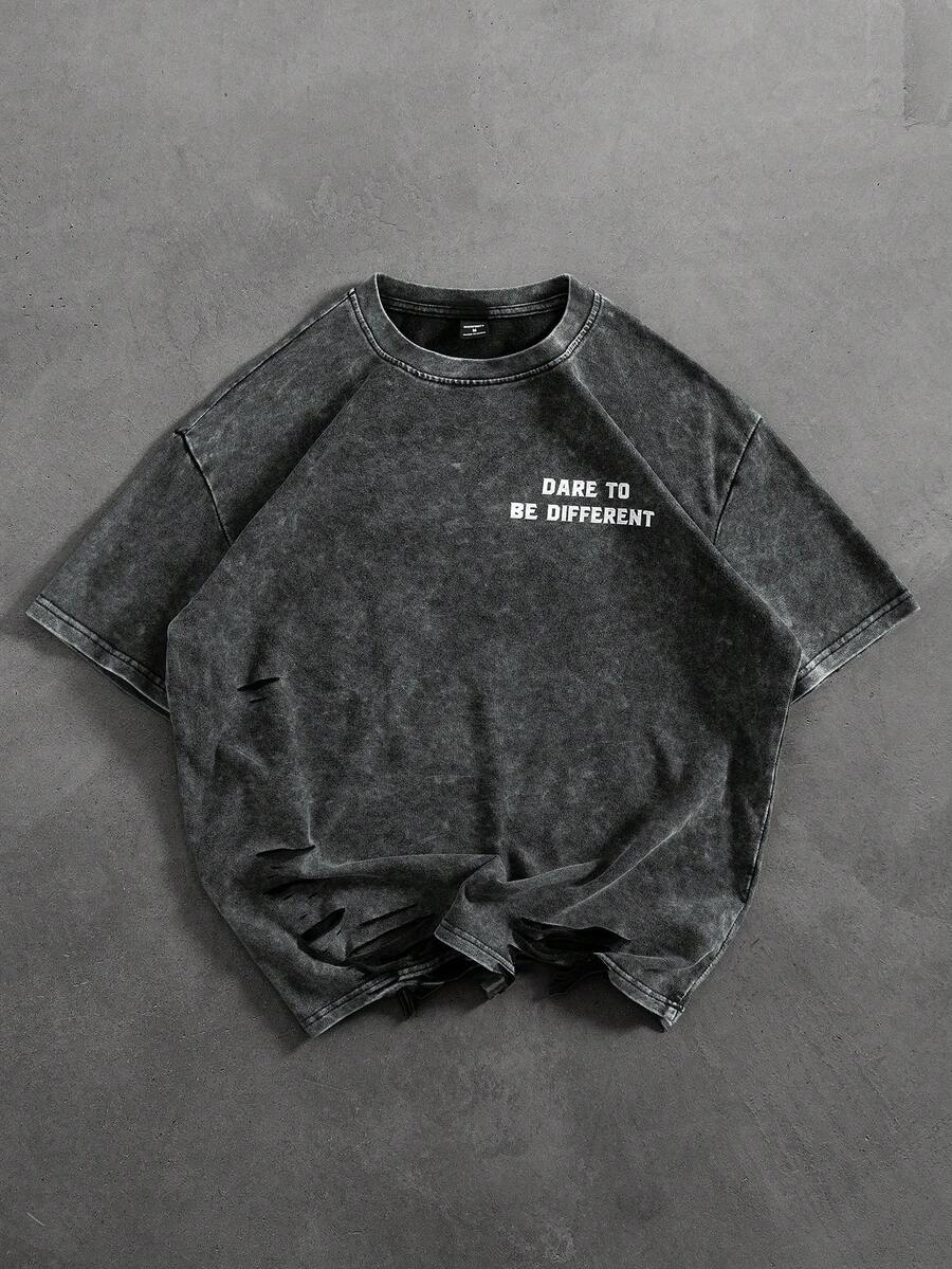 PAVTROS Kaos Lengan Pendek Kasual Pria dengan Cetakan Huruf dan Gaya Era 2000-an untuk Musim Panas - Hitam - View 1