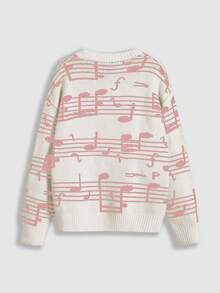 ROMWE Women's Retro Musical Note & Treble Clef Jacquard Knit Sweater - White - View 2