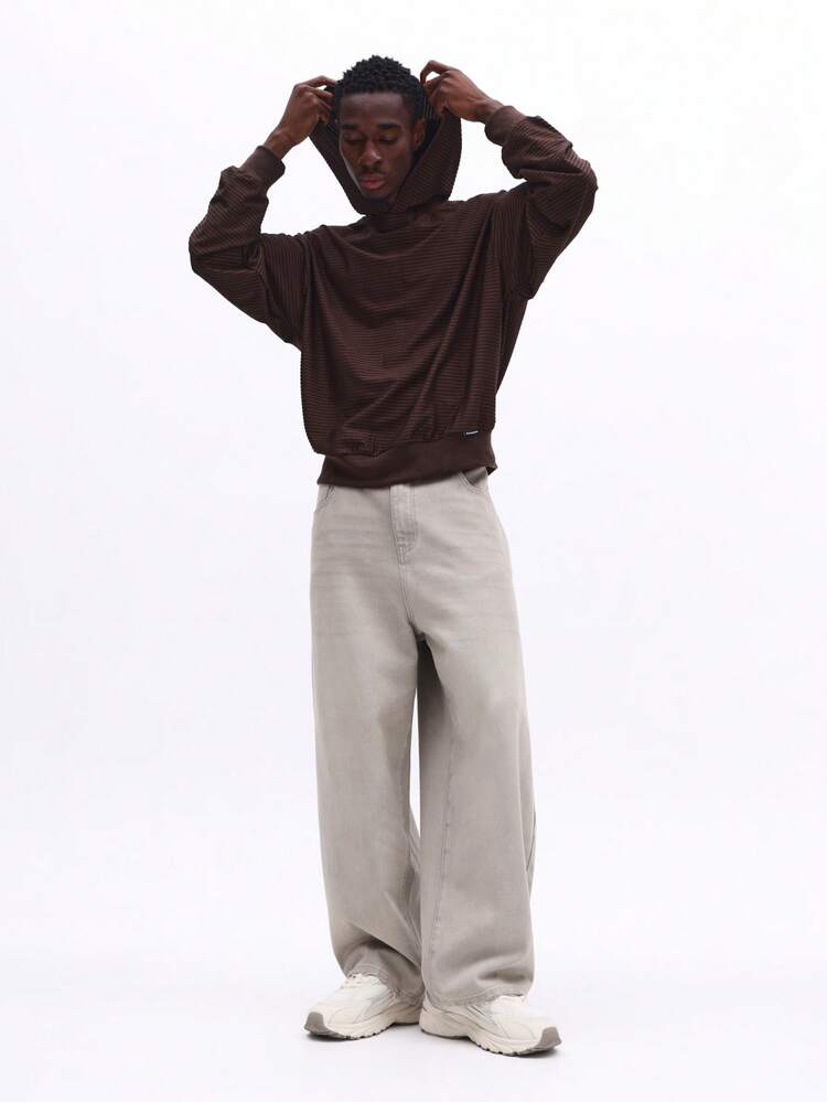 ドローストリング付きオーバーサイズワッフルニットパーカー