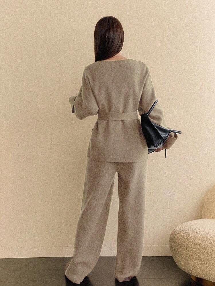 2pcs/Set Elegant Bow Tie Knit Sweater Set For Women, Autumn/Winter