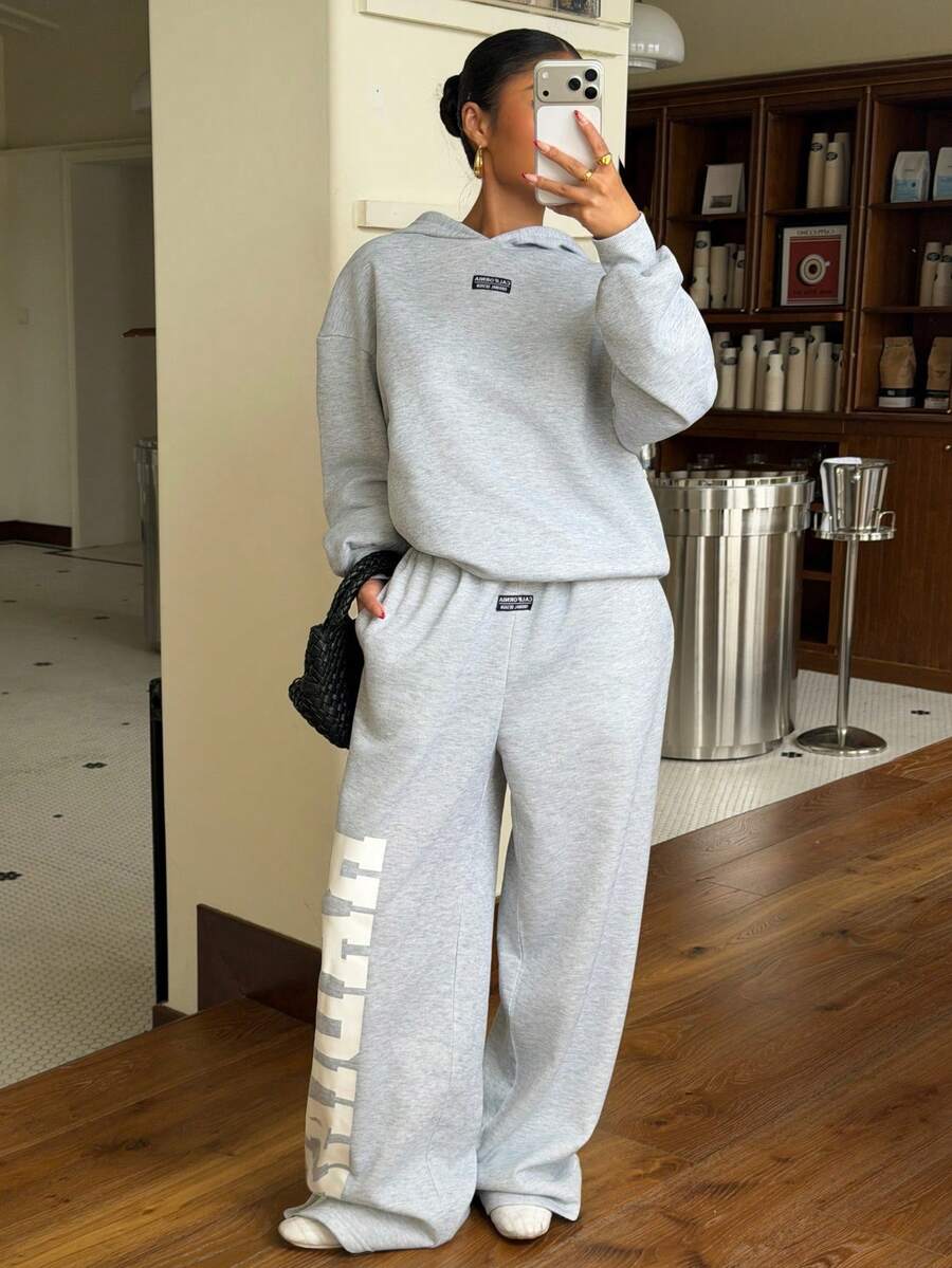 Muchica Bộ áo hoodie dệt kim màu xám nhạt dành cho nữ - Màu Xám nhạt - Xem 1