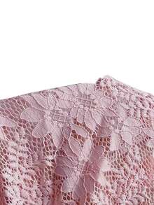 Aloruh Women's Lace Flare Sleeve Hollow Out Design Fashion T-Shirt, Pink - Pink - View 6