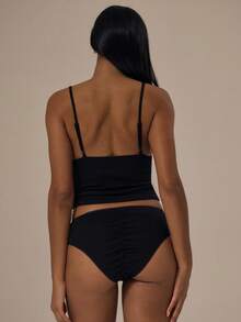 MUSERA ESSENTIALS Pointelle Picot Trim Ruched Full Brief Fall Autumn Winter Cosy Lounge Underwear Lingerie Everyday Basics Essential Spring Summer Vacation Holiday - Black - View 3