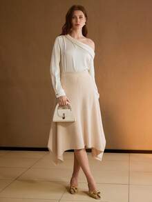 MOTF PREMIUM ASYMMETRICAL HEM SWEATER SKIRT - Apricot - View 6