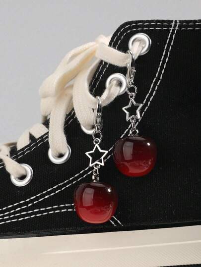 Kawaii 2pcs Cherry Star Shoe Charms, Keychain, Bag Pendant Decoration