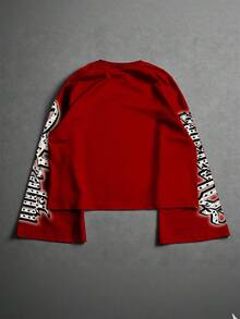 PAVTROS Men's Street Style Long Sleeve T-Shirt With Digital Printing Of Angel Blowing Bubble Gum Design - Red - View 2