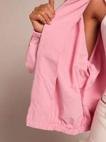 Glamine Women's Lapel Zip-Up Long Sleeve Casual Loose Lightweight Pink Jacket Pink Light Pink Zip Up Hoodie Pink And White Women Pink Sweater - Pink - View 7