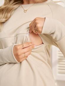 SHEIN 2 piezas Conjunto de enfermería - Top de manga larga de cuello redondo de unicolor y pantalones largos - Caqui - Ver 5