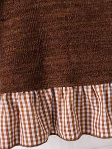 SHEIN Young Girl Casual Plaid Patchwork Ruffle Trim Blouse, Autumn - Multicolor - View 5